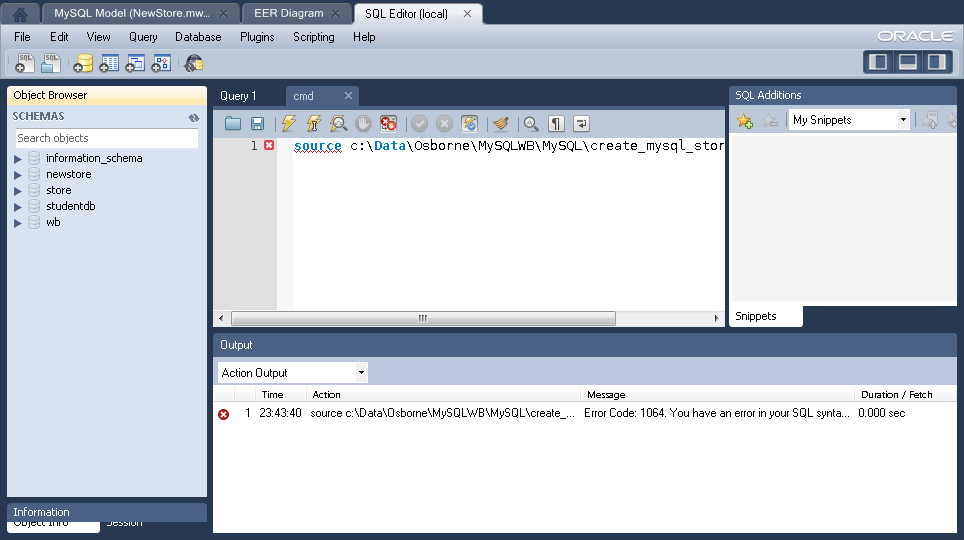 Working with MySQL Workbench, I was always curious why you couldn't run a script with a sourcing command, like source or . command.